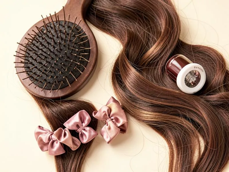 Cepillo, scrunchies de seda y sérum capilar
