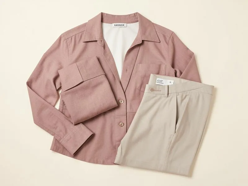 Blusa rosa y pantalón beige combinados